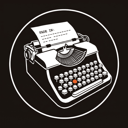 The CinemaWriter app icon — a line-drawn typewriter with a page in the carriage