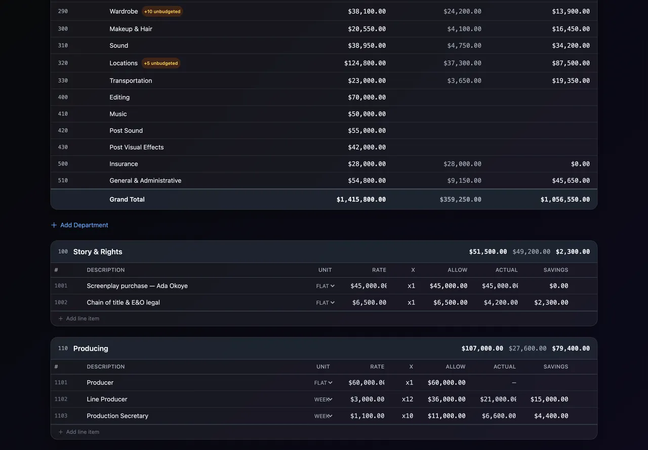 Production Budgeter — screenshot 3 of 5
