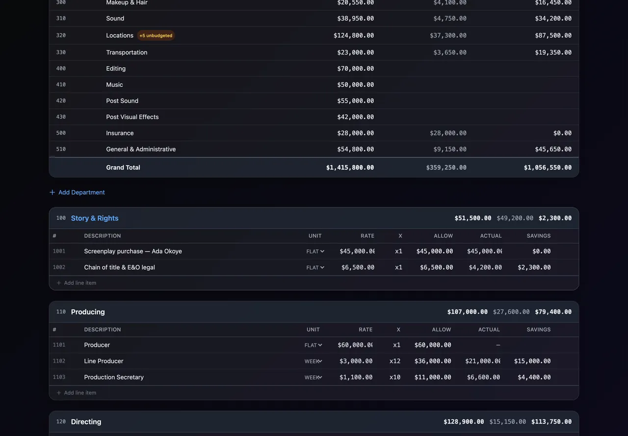 Production Budgeter — screenshot 2 of 5