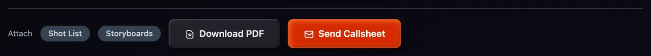 The Attach toggles, Download PDF and Send Callsheet buttons
