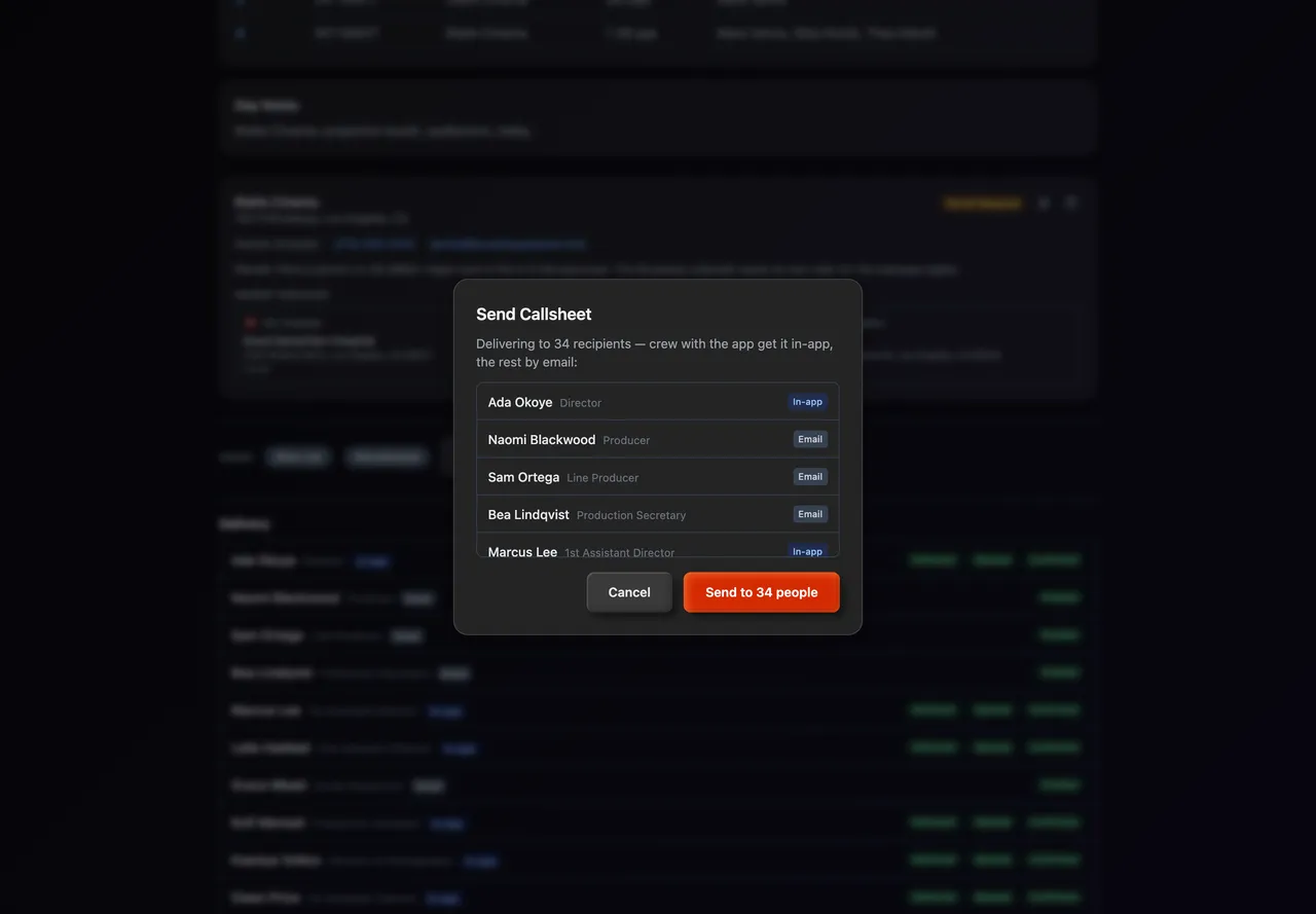 Send Callsheet, with a tag on each person