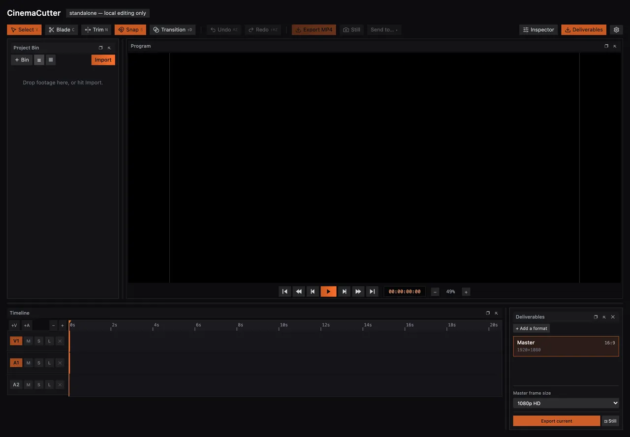 The Deliverables panel with the Master format, Add a format, and Export current