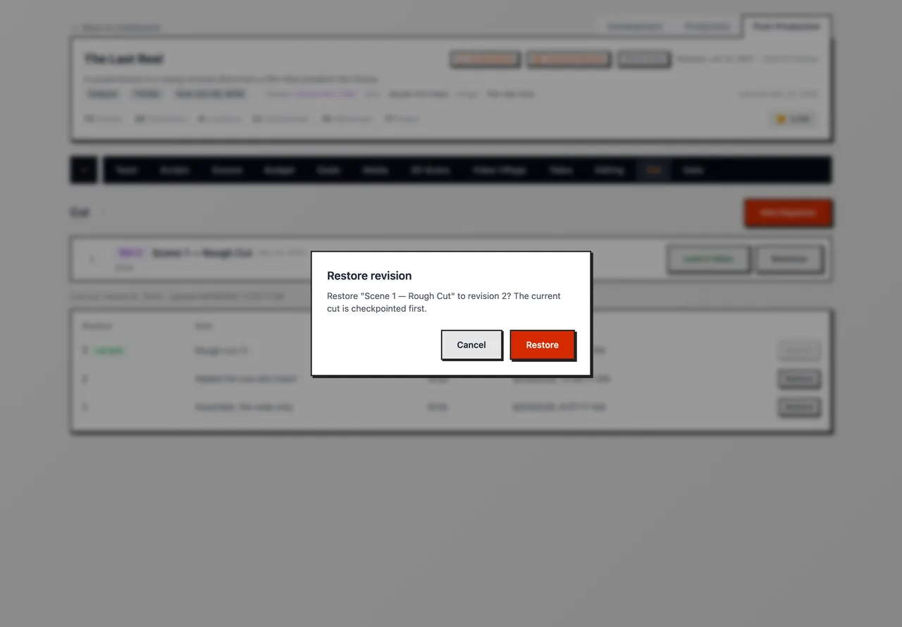 The Restore revision window asking to confirm
