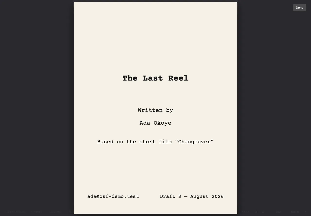 A filled-in title page