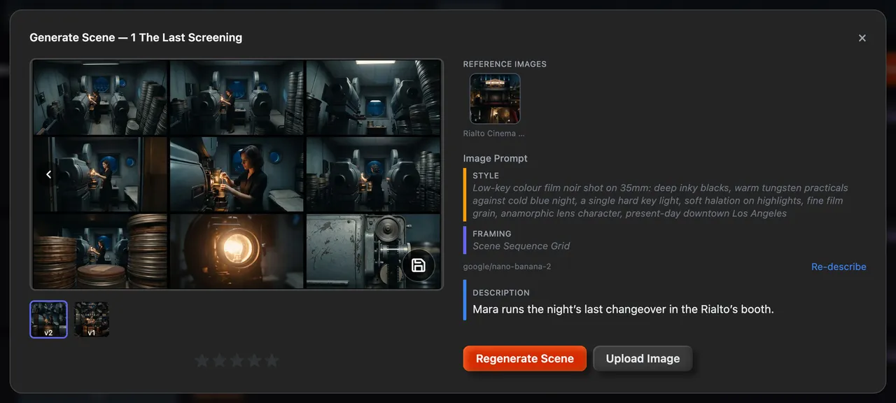 The image window for scene 1, with two versions under the picture