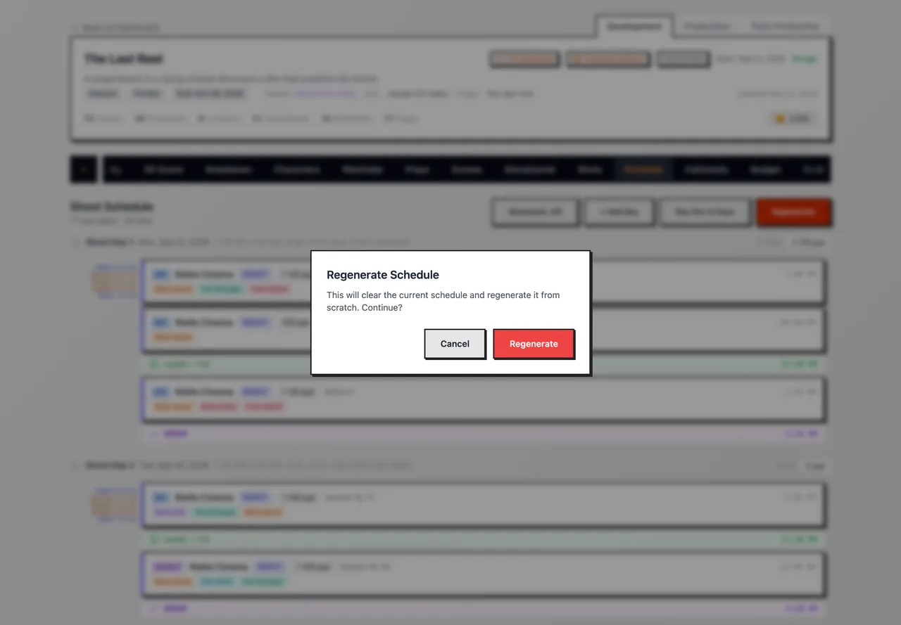The Regenerate Schedule dialog asking to clear the current schedule