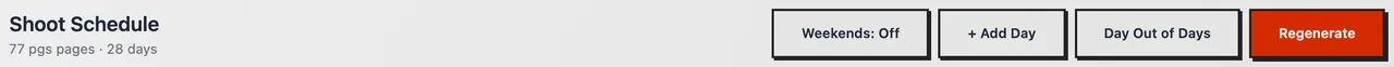 The Schedule toolbar with Weekends, Add Day, Day Out of Days and Regenerate