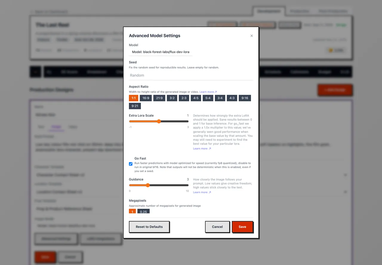 The Advanced Model Settings window, waiting for a model to be picked